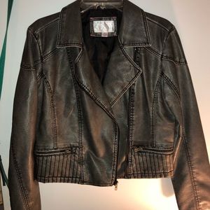 Gunmetal/Silver Fux Leather Jacket